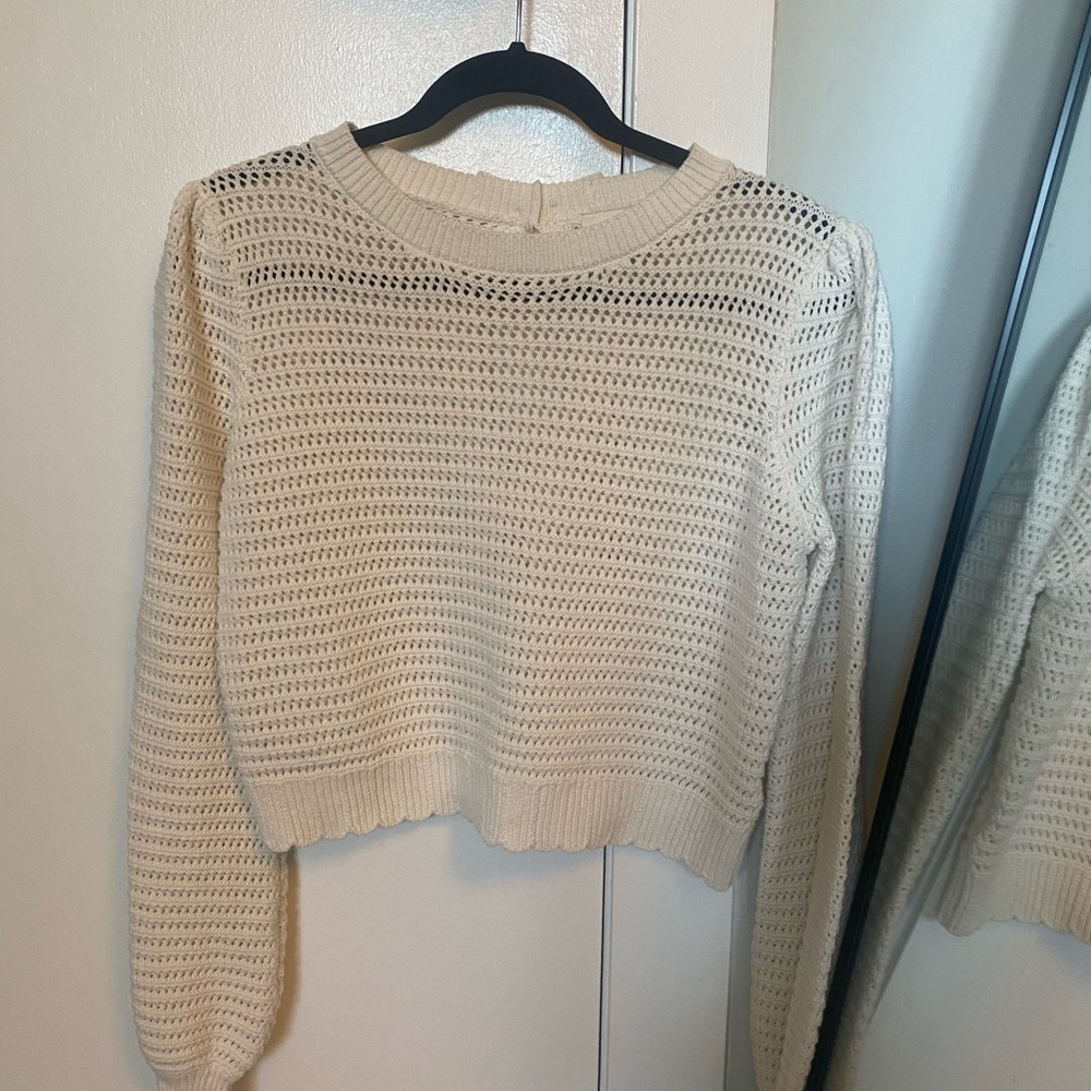 Freshman Cream Women's Crochet Crew Neck Sweater